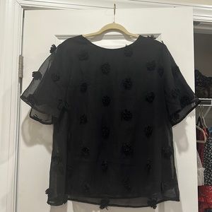 Roolee black pompom short sleeved blouse